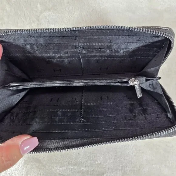 Halston Zip Around Wristlet Wallet Metallic Grey/Brown Zip Change/CC Pocket READ - Picture 3 of 7